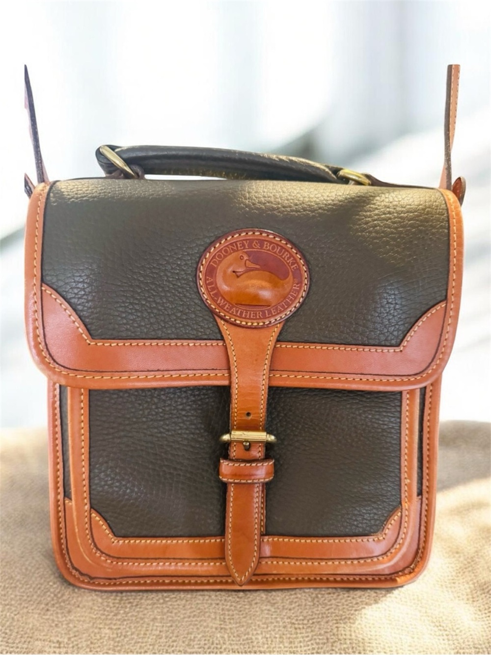 Dooney & Bourke Dark Brown Pebble Leather Messenger with Tan Trim - Picture 2 of 13